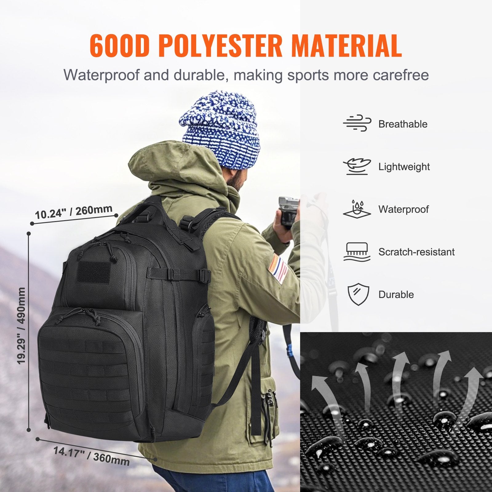 Tactical Backpack 40L Military Backpack with Molle Mode & Sponge Pad Black V952-ZSBBCDSHS40LC7V25V0