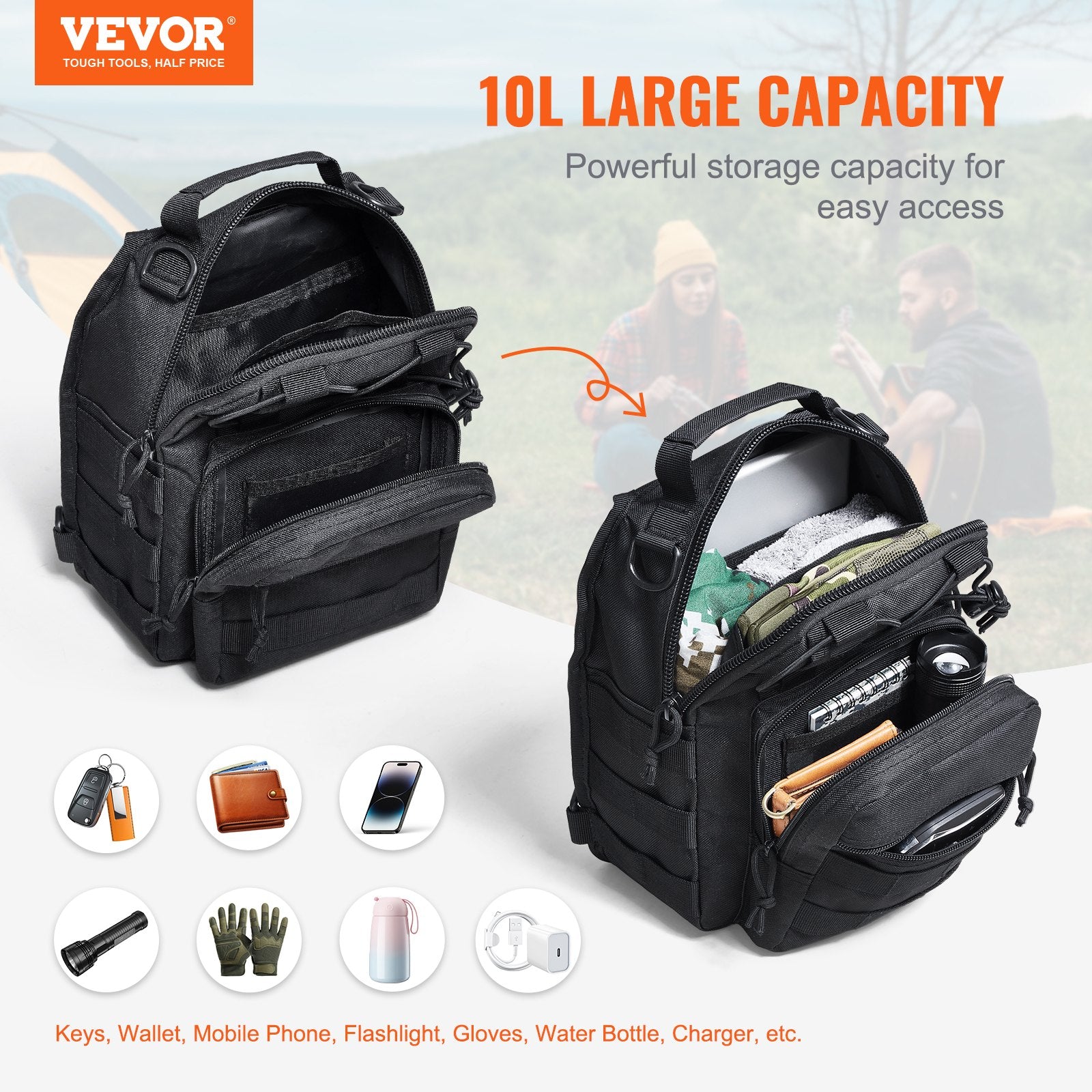 Tactical Sling Bag 10L Military Rover Shoulder Sling Backpack Black V952-ZSDJBHS10L00OBQOWV0