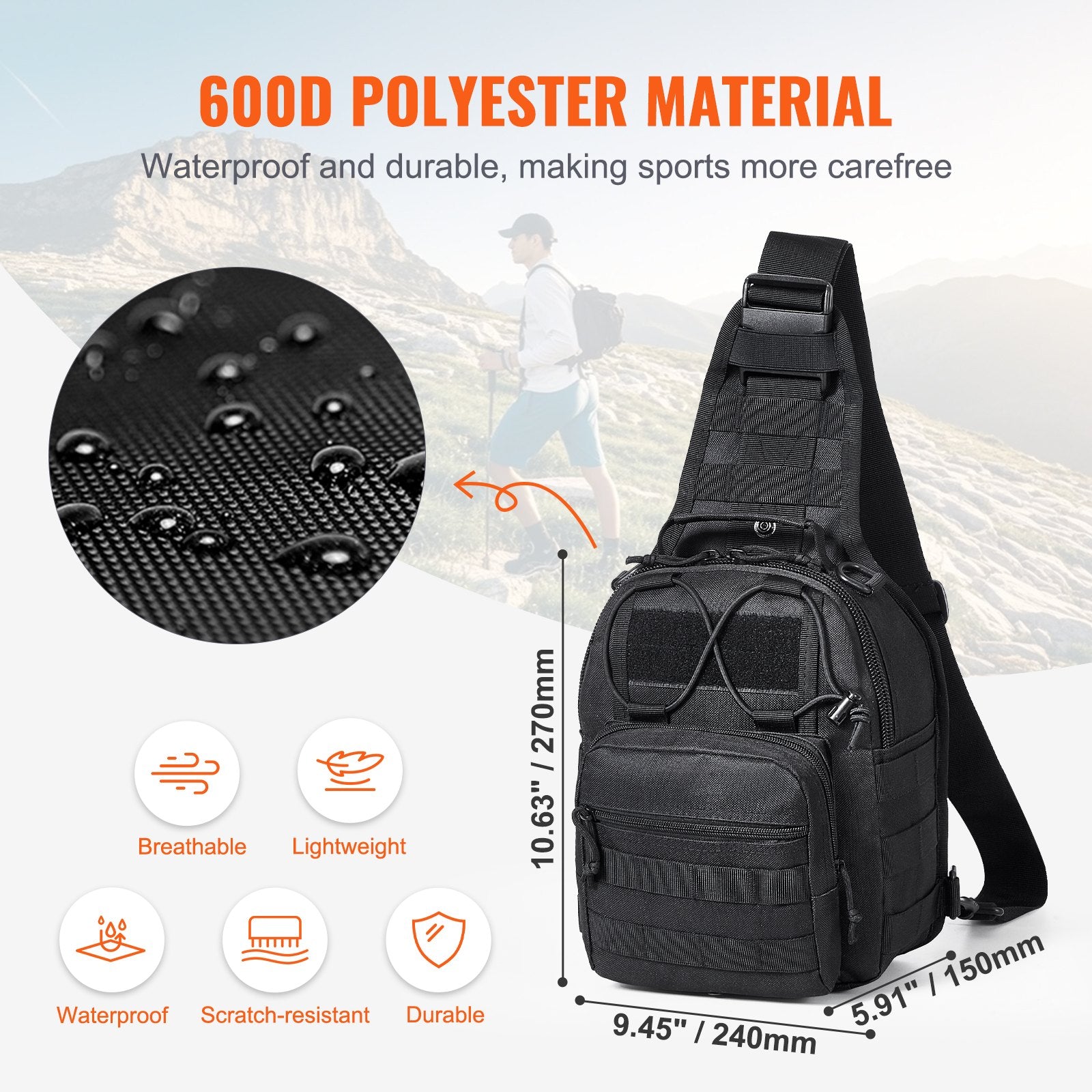 Tactical Sling Bag 10L Military Rover Shoulder Sling Backpack Black V952-ZSDJBHS10L00OBQOWV0