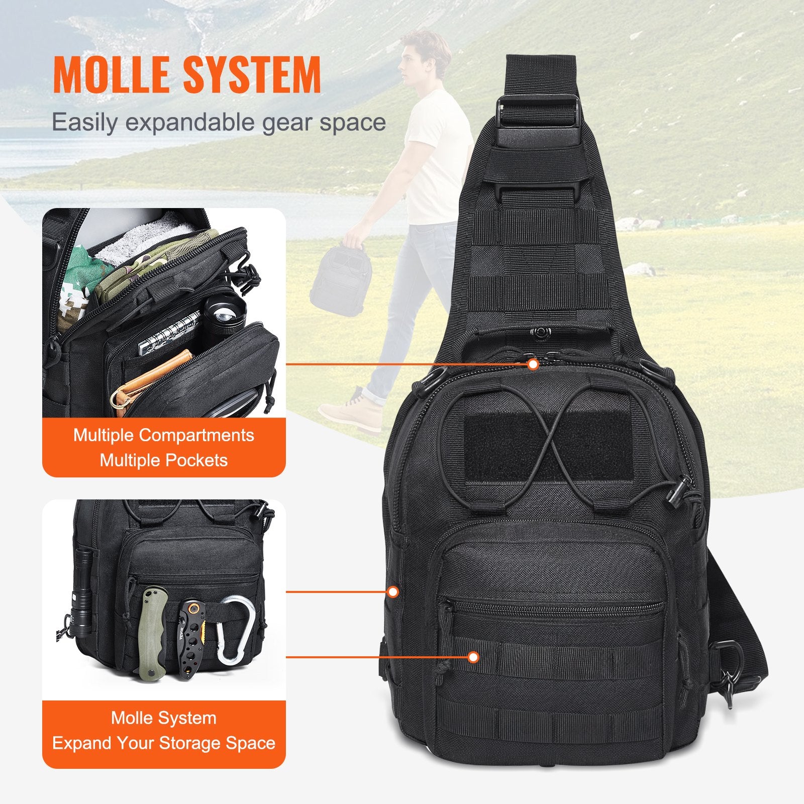 Tactical Sling Bag 10L Military Rover Shoulder Sling Backpack Black V952-ZSDJBHS10L00OBQOWV0