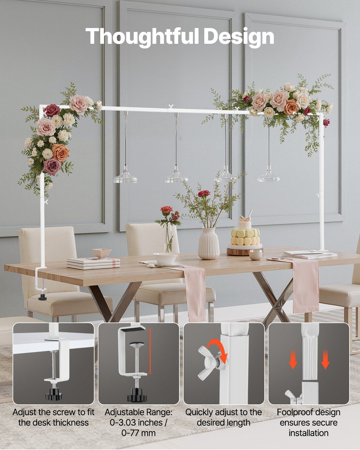 Over The Table Rod Stand with Clamps, 13"-42'' Tall & 28"-98" Length Adjustable, Metal Table Arch Stand, V952-ZSGJ1JBSBDTTIQB9L001V0