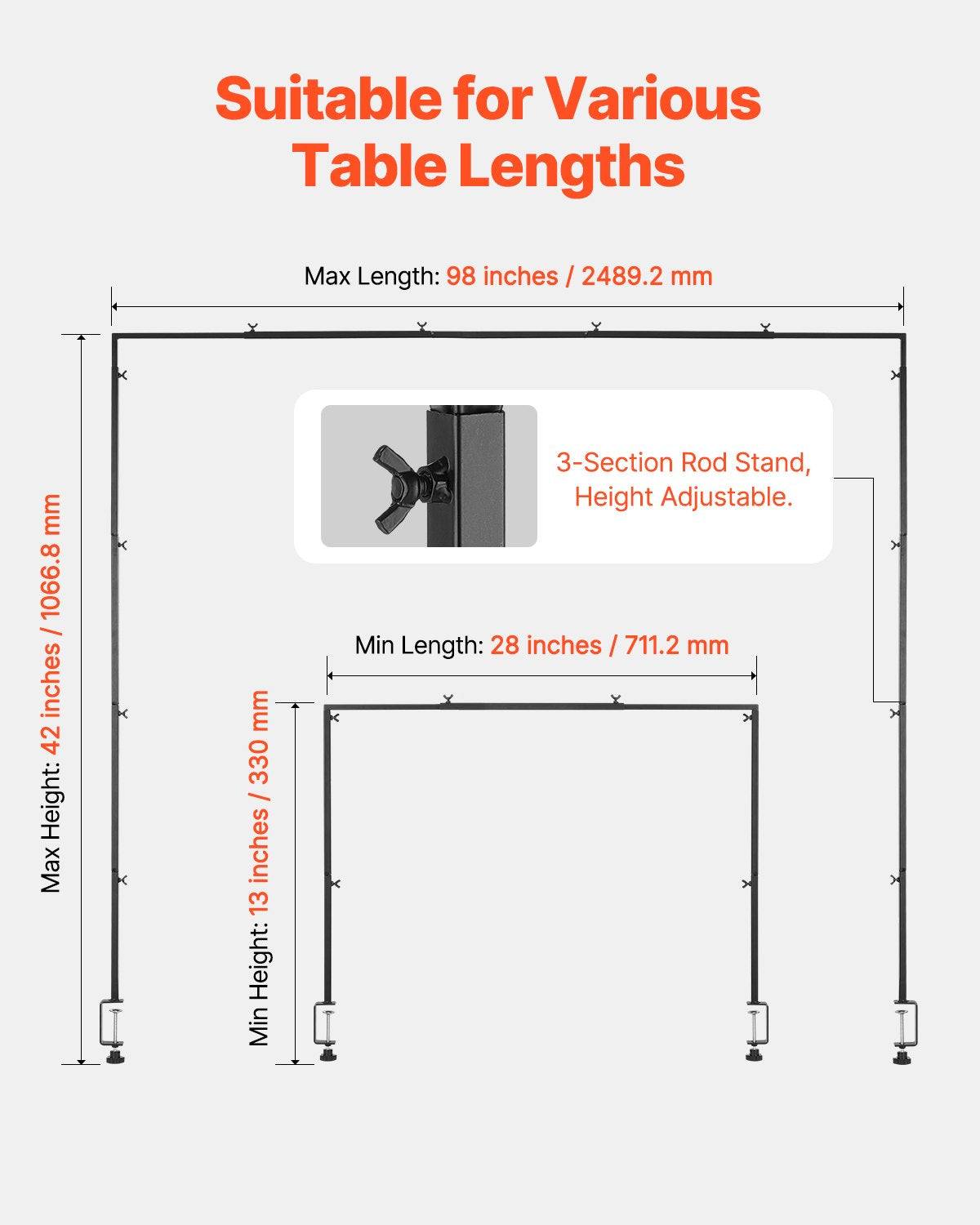 Over The Table Rod Stand with Clamps, 13"-42" Tall & 28"-98" Length Adjustable, 2 Packs Table Arch Stand, V952-ZSGJ2JHSBDTTEYQ85001V0