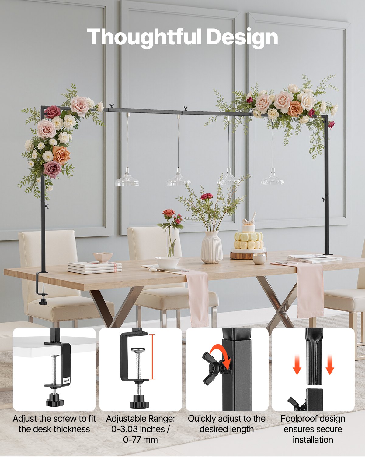 Over The Table Rod Stand with Clamps, 13"-42" Tall & 28"-98" Length Adjustable, 2 Packs Table Arch Stand, V952-ZSGJ2JHSBDTTEYQ85001V0