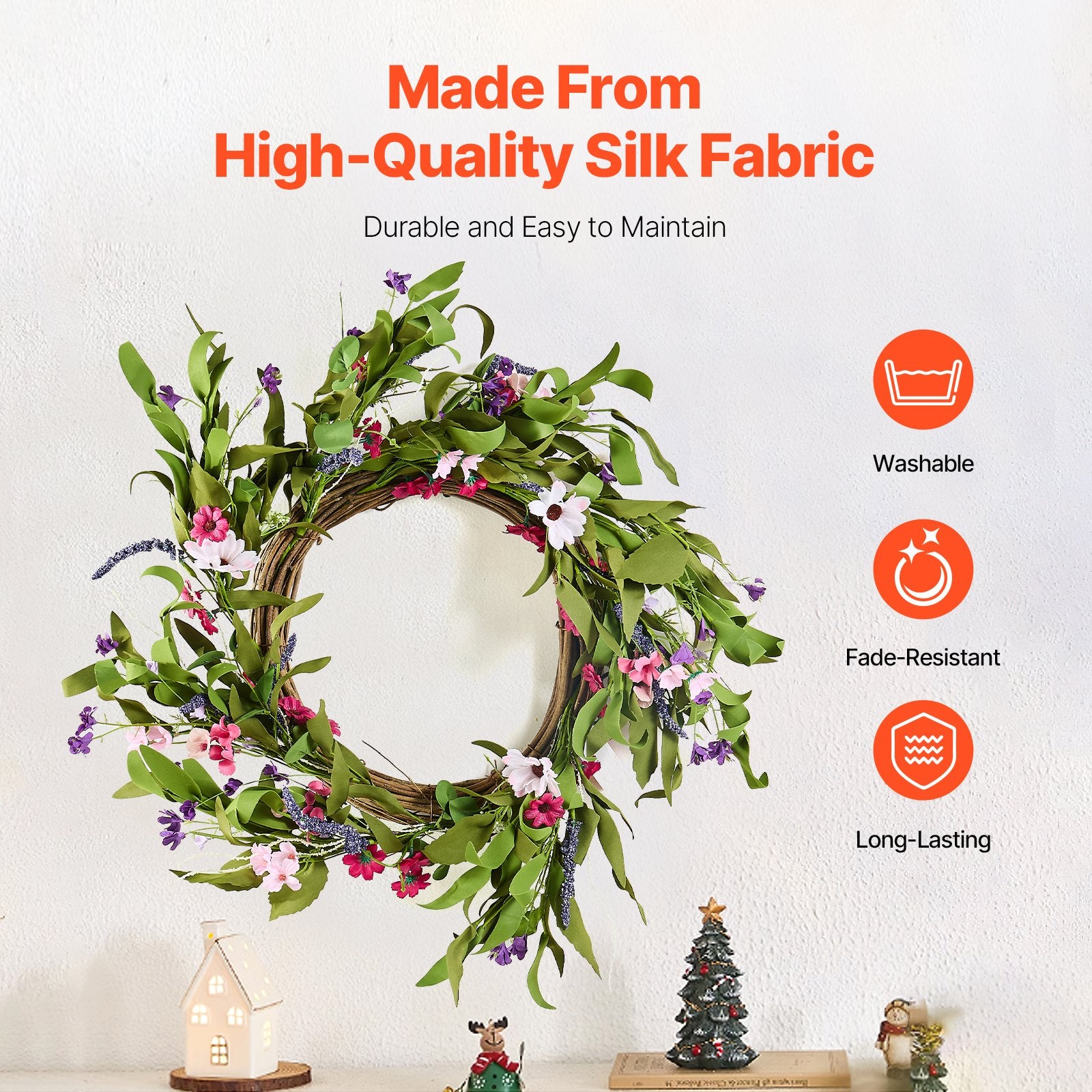 Artificial Decorative Wreath 55.88 cm Pink Green with Daisies Year Round V952-ZSHH22INCHCJY8KMFV0