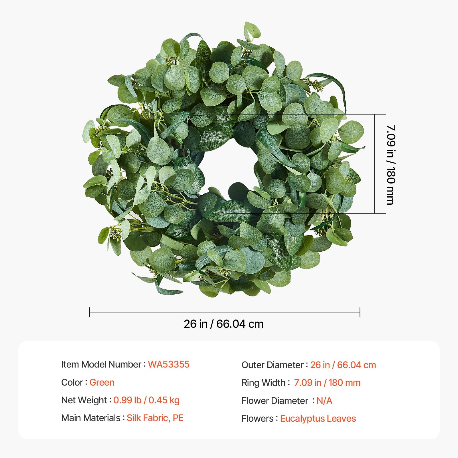 Artificial Decorative Wreath 66.04 cm Green Eucalyptus Leaves Year Round V952-ZSHHASYL26IN8WZI3V0