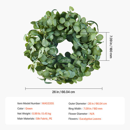 Artificial Decorative Wreath 66.04 cm Green Eucalyptus Leaves Year Round V952-ZSHHASYL26IN8WZI3V0