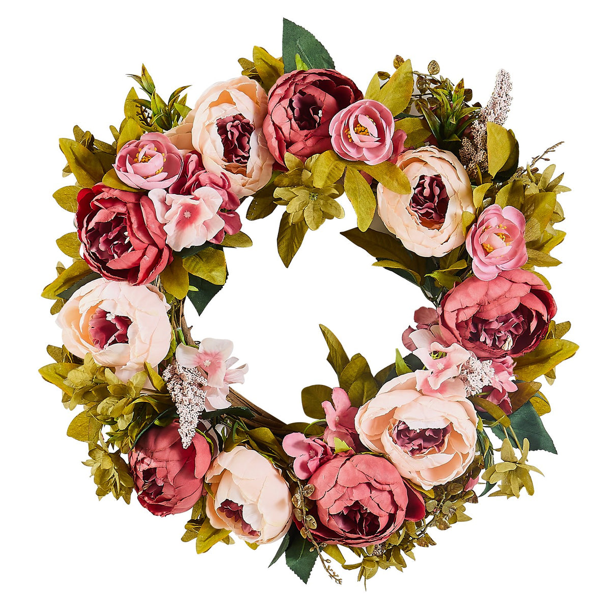 Artificial Decorative Wreath 48.26 cm Pink Peonies Hydrangeas Year Round V952-ZSHHMDHFHL19ICBRDV0