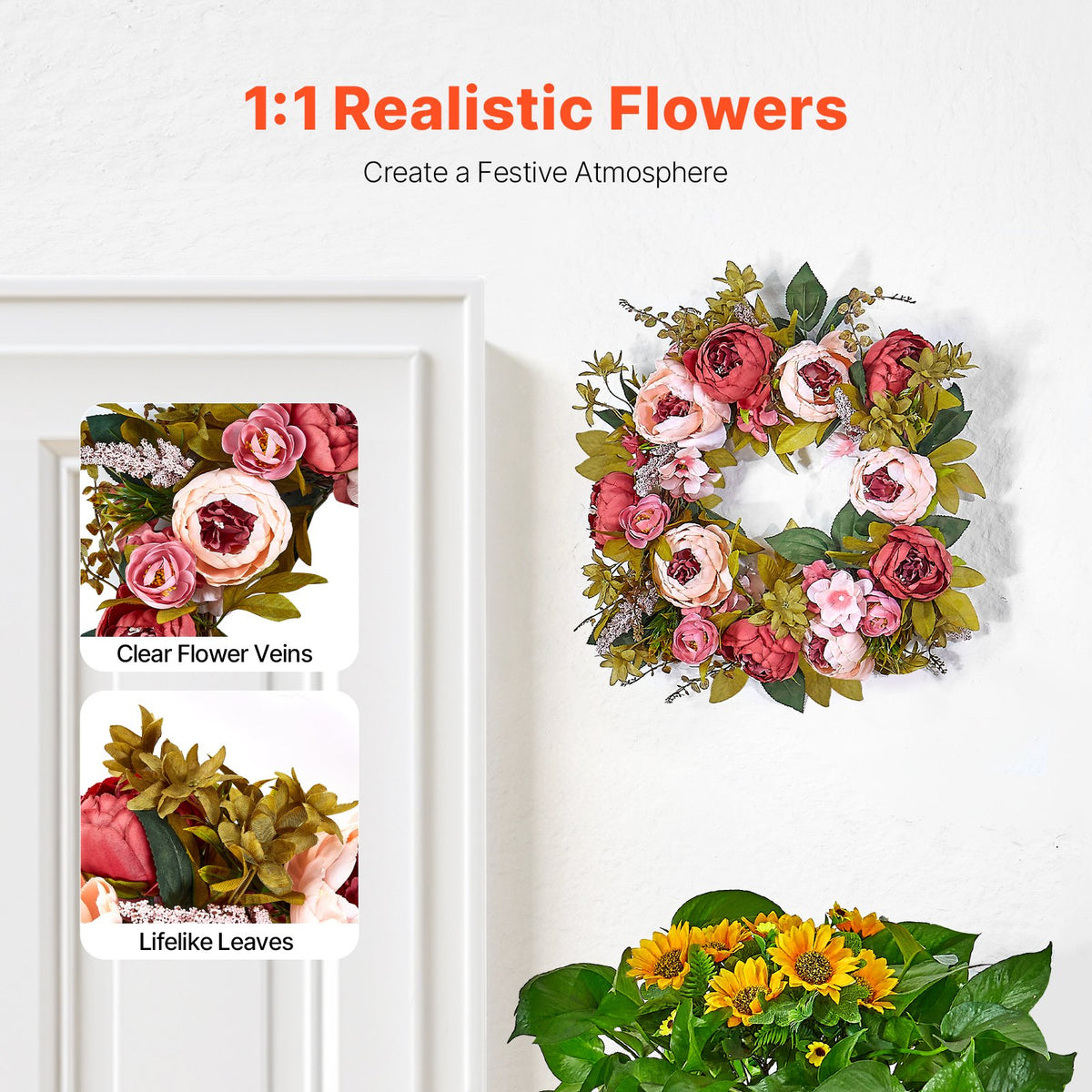 Artificial Decorative Wreath 48.26 cm Pink Peonies Hydrangeas Year Round V952-ZSHHMDHFHL19ICBRDV0