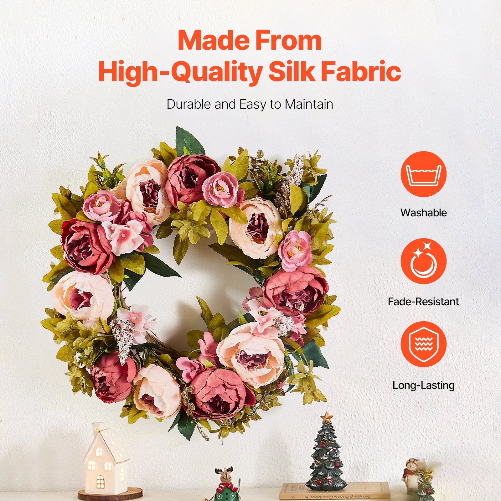 Artificial Decorative Wreath 48.26 cm Pink Peonies Hydrangeas Year Round V952-ZSHHMDHFHL19ICBRDV0
