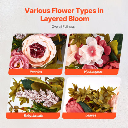 Artificial Decorative Wreath 48.26 cm Pink Peonies Hydrangeas Year Round V952-ZSHHMDHFHL19ICBRDV0