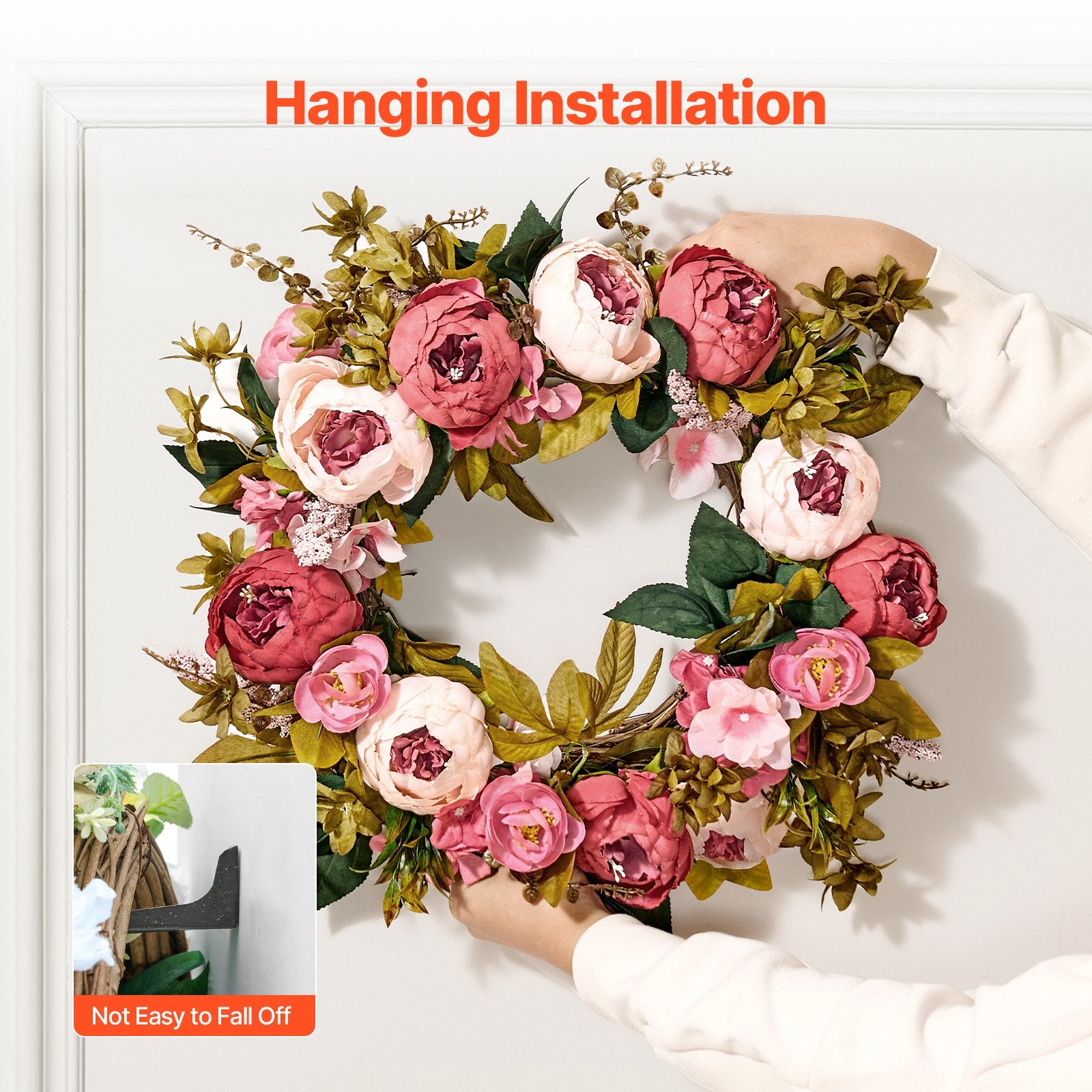 Artificial Decorative Wreath 48.26 cm Pink Peonies Hydrangeas Year Round V952-ZSHHMDHFHL19ICBRDV0