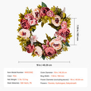 Artificial Decorative Wreath 48.26 cm Pink Peonies Hydrangeas Year Round V952-ZSHHMDHFHL19ICBRDV0