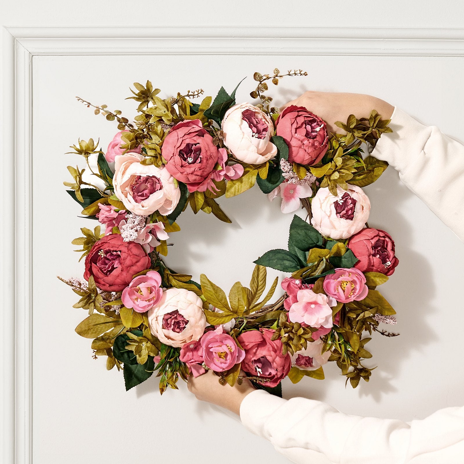 Artificial Decorative Wreath 48.26 cm Pink Peonies Hydrangeas Year Round V952-ZSHHMDHFHL19ICBRDV0