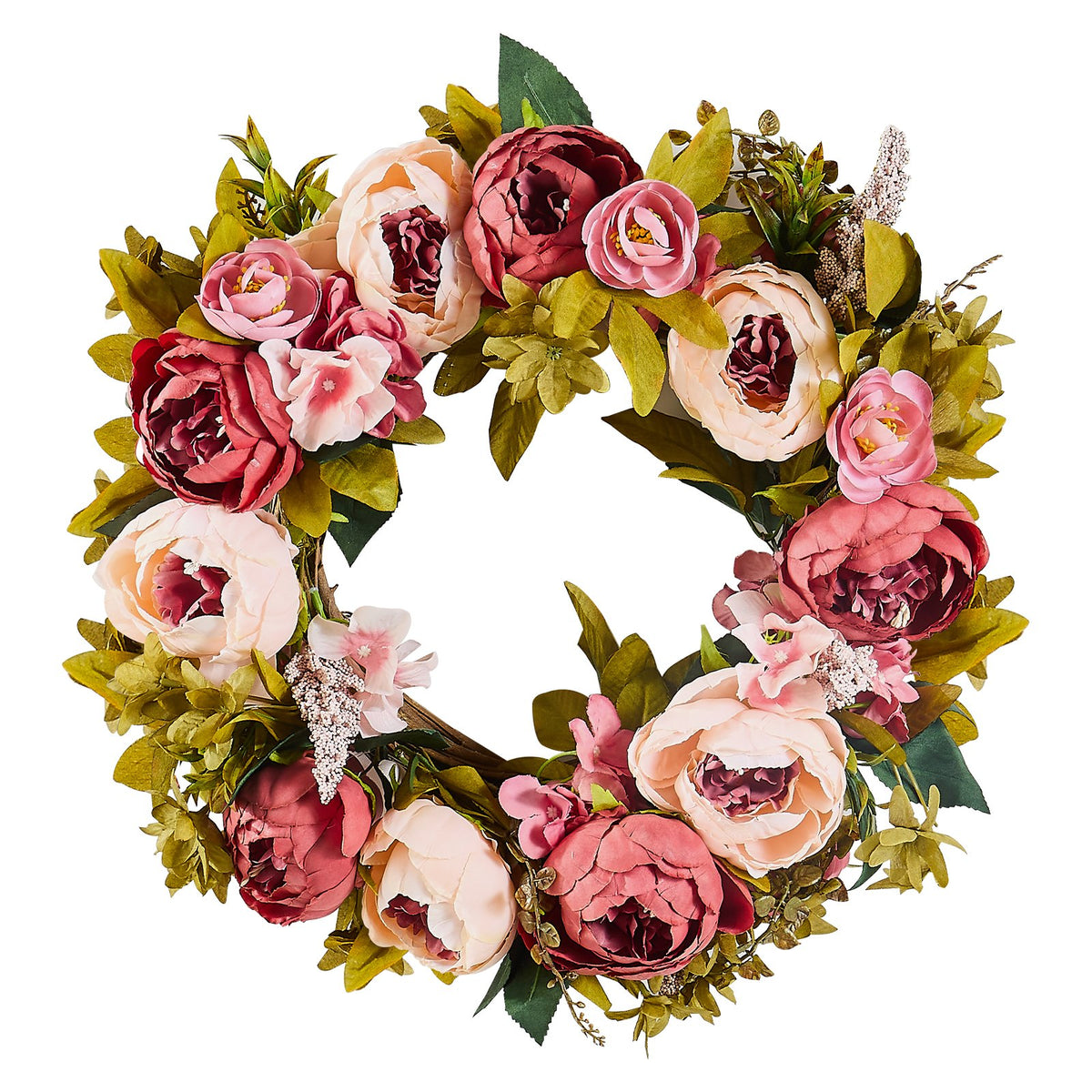 Artificial Decorative Wreath 48.26 cm Pink Peonies Hydrangeas Year Round V952-ZSHHMDHFHL19ICBRDV0