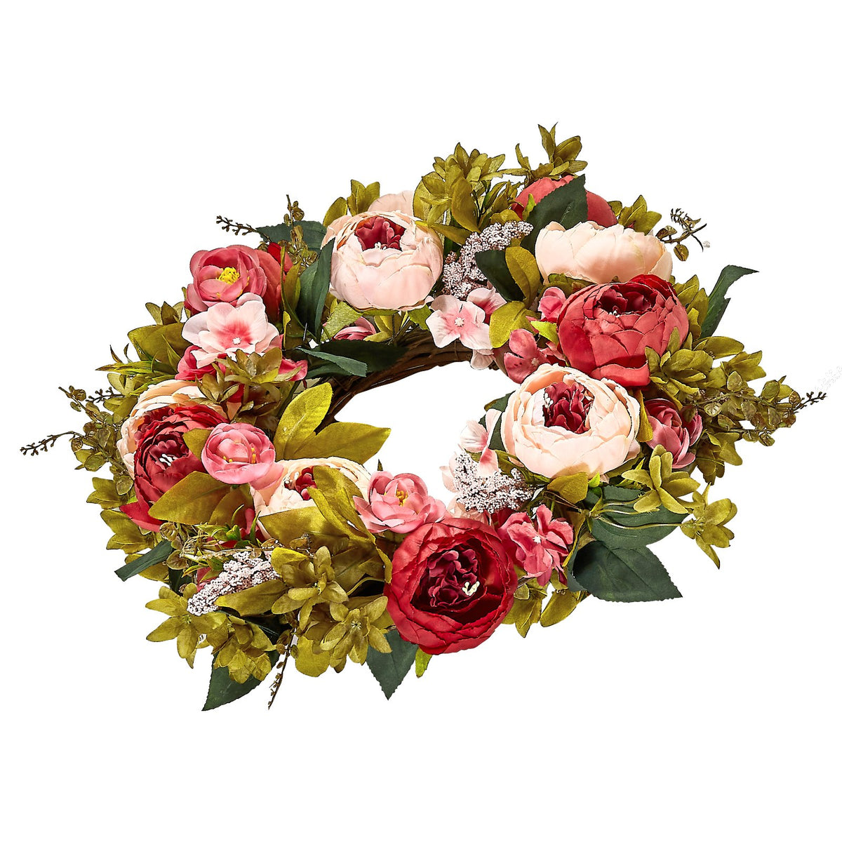 Artificial Decorative Wreath 48.26 cm Pink Peonies Hydrangeas Year Round V952-ZSHHMDHFHL19ICBRDV0