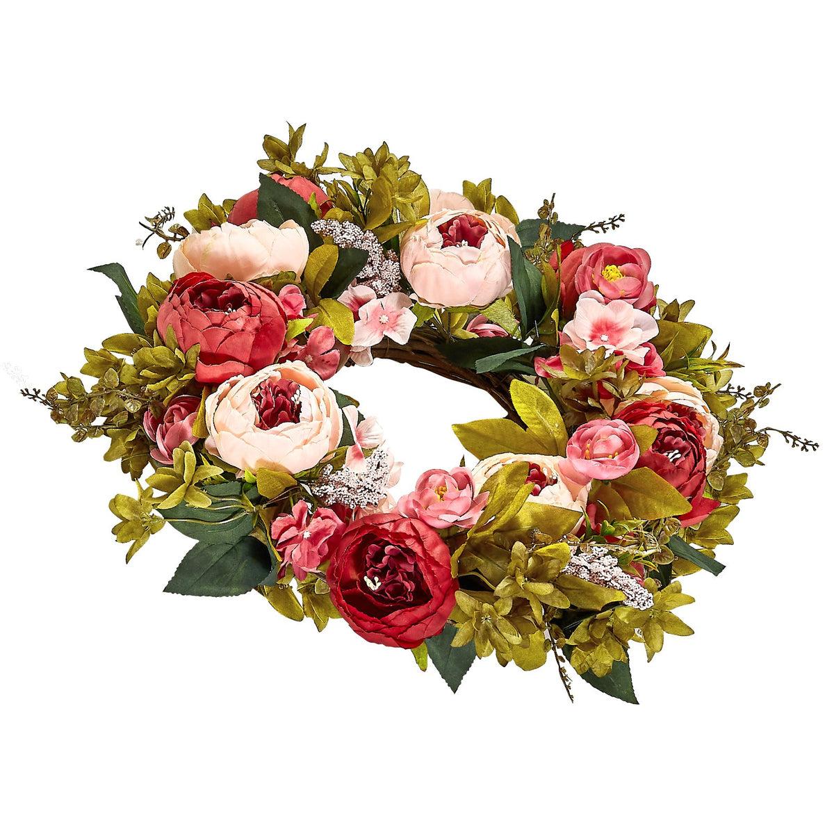 Artificial Decorative Wreath 48.26 cm Pink Peonies Hydrangeas Year Round V952-ZSHHMDHFHL19ICBRDV0