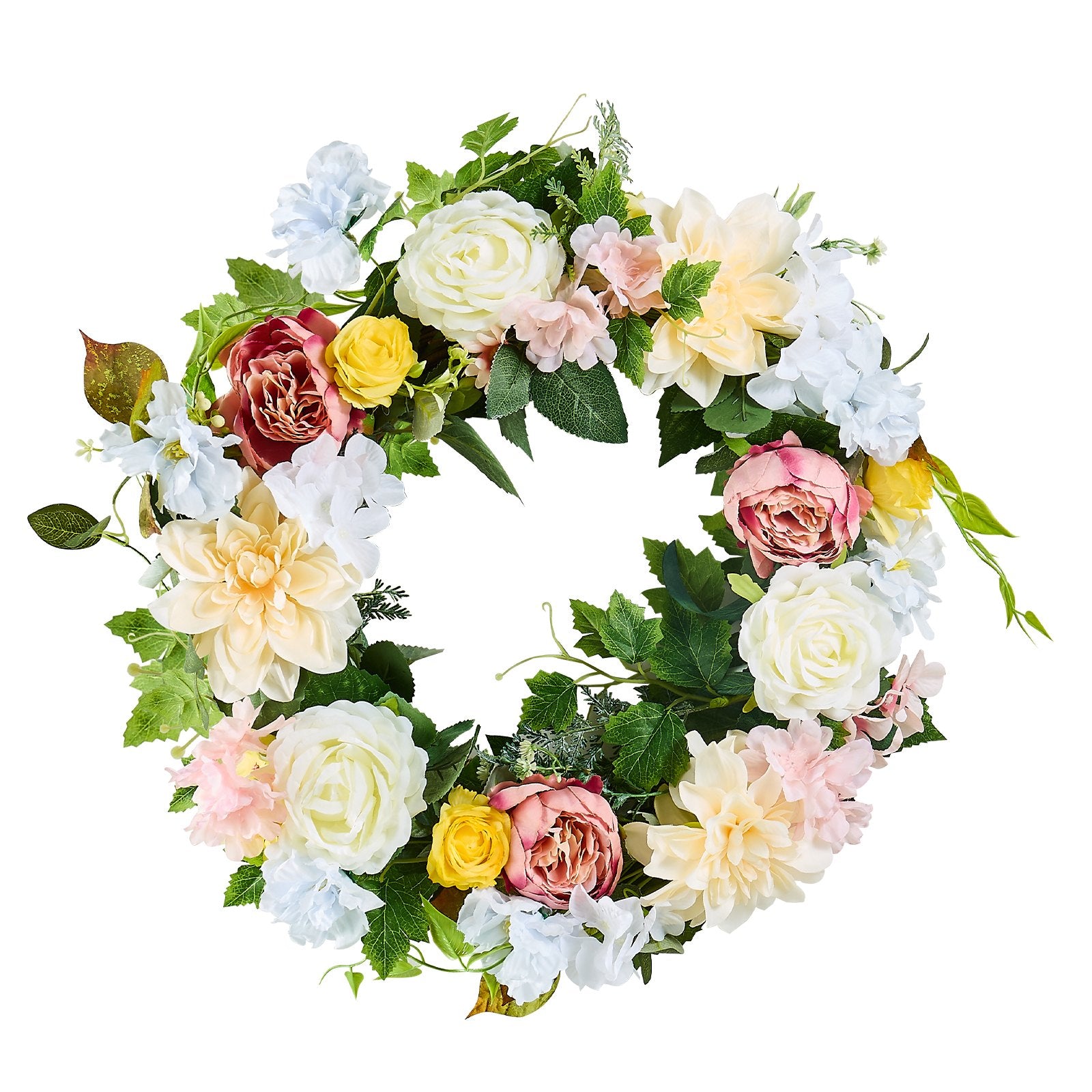 Artificial Decorative Wreath 60.96 cm White Pink Yellow Peonies Hydrangeas V952-ZSHHXQHHCH24ZKJWVV0