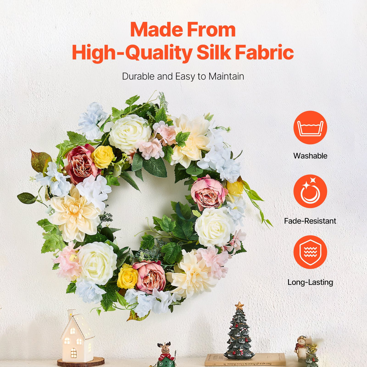 Artificial Decorative Wreath 60.96 cm White Pink Yellow Peonies Hydrangeas V952-ZSHHXQHHCH24ZKJWVV0