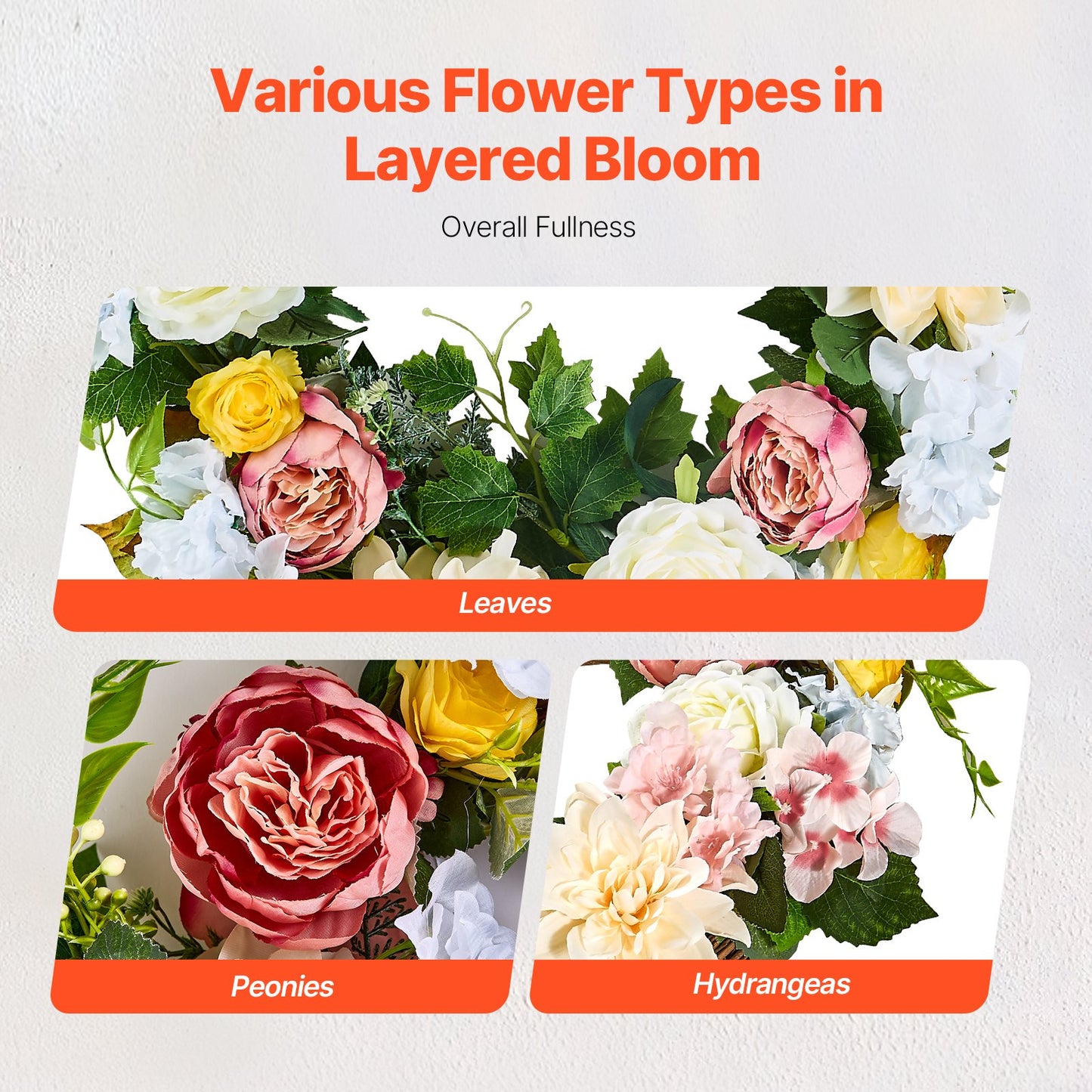 Artificial Decorative Wreath 60.96 cm White Pink Yellow Peonies Hydrangeas V952-ZSHHXQHHCH24ZKJWVV0