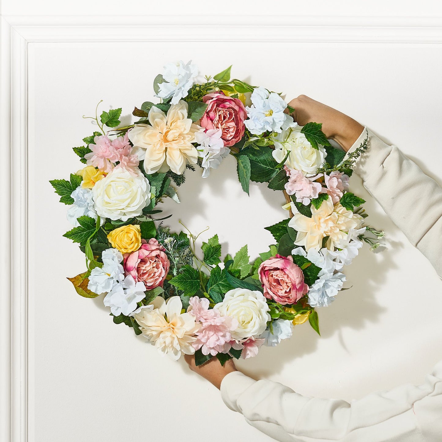 Artificial Decorative Wreath 60.96 cm White Pink Yellow Peonies Hydrangeas V952-ZSHHXQHHCH24ZKJWVV0