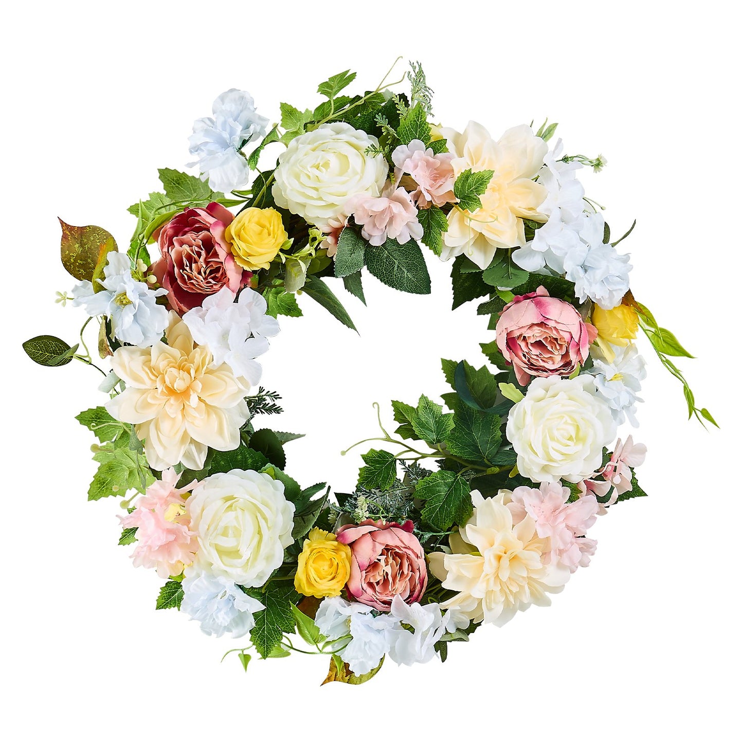 Artificial Decorative Wreath 60.96 cm White Pink Yellow Peonies Hydrangeas V952-ZSHHXQHHCH24ZKJWVV0