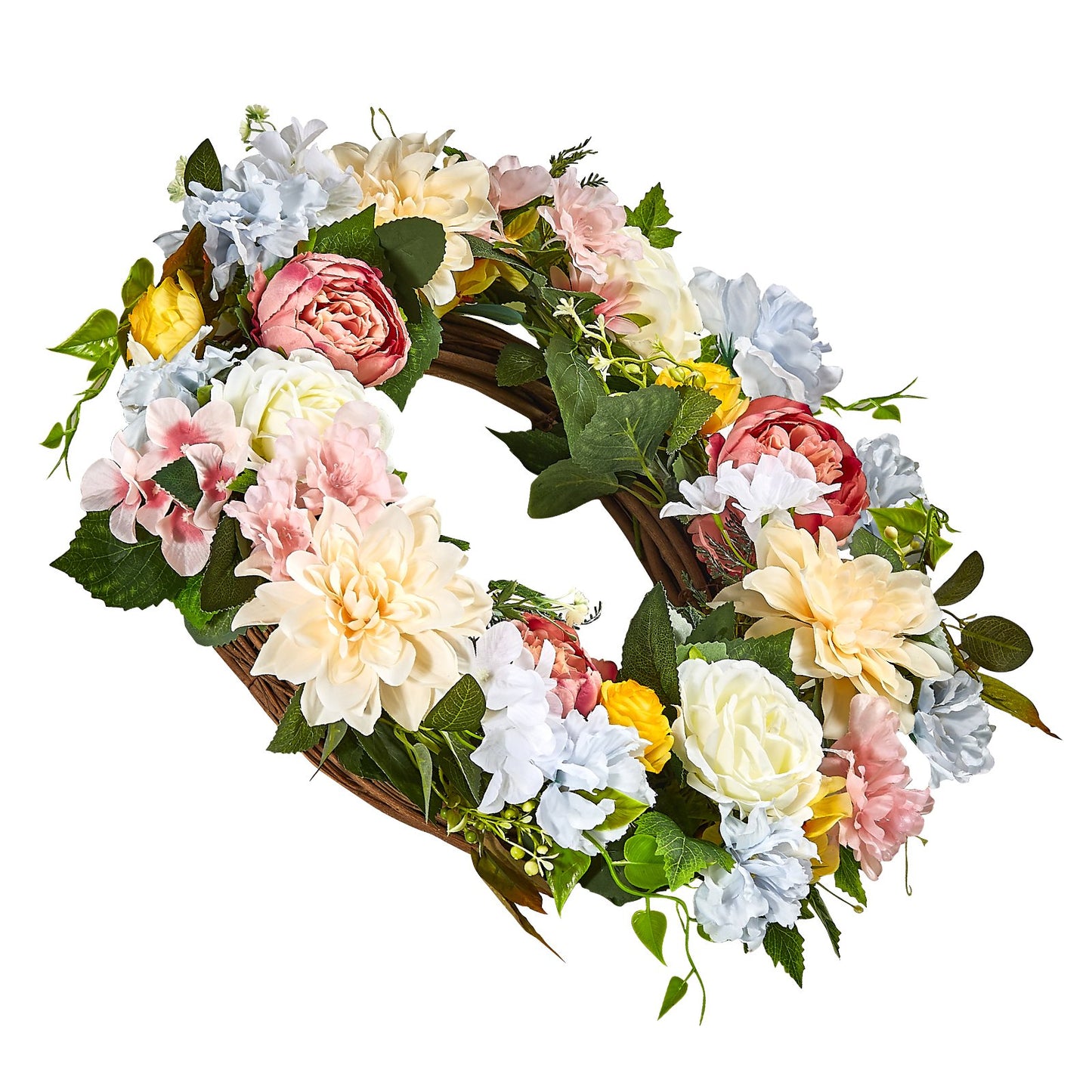 Artificial Decorative Wreath 60.96 cm White Pink Yellow Peonies Hydrangeas V952-ZSHHXQHHCH24ZKJWVV0