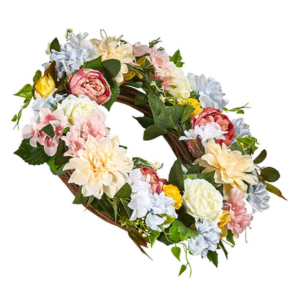 Artificial Decorative Wreath 60.96 cm White Pink Yellow Peonies Hydrangeas V952-ZSHHXQHHCH24ZKJWVV0
