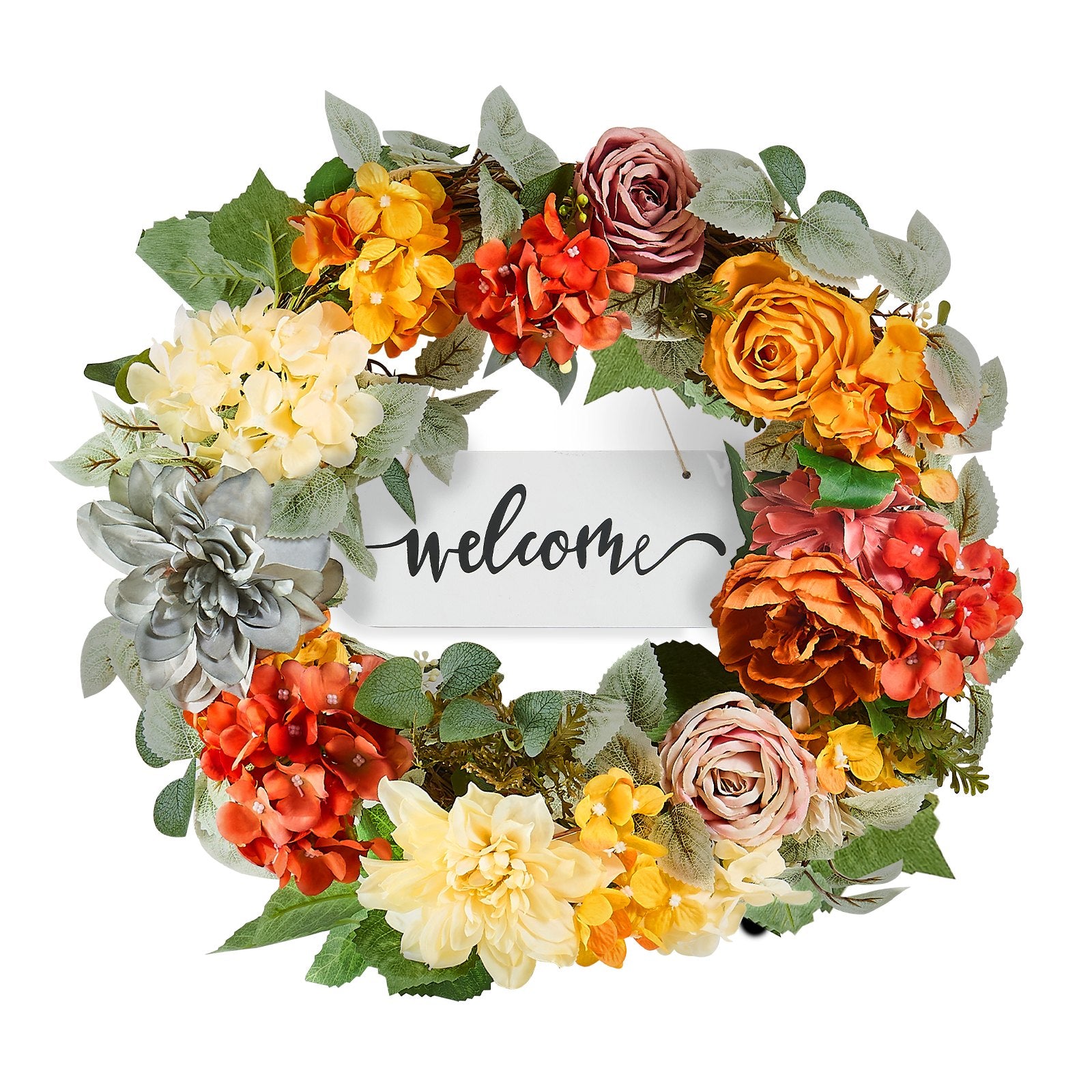 Artificial Decorative Wreath 60.96 cm Red Orange Yellow Hydrangeas Roses V952-ZSHHXQHMPHCH0I3Y1V0