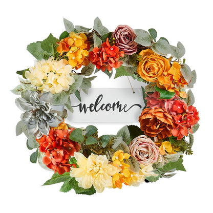 Artificial Decorative Wreath 60.96 cm Red Orange Yellow Hydrangeas Roses V952-ZSHHXQHMPHCH0I3Y1V0