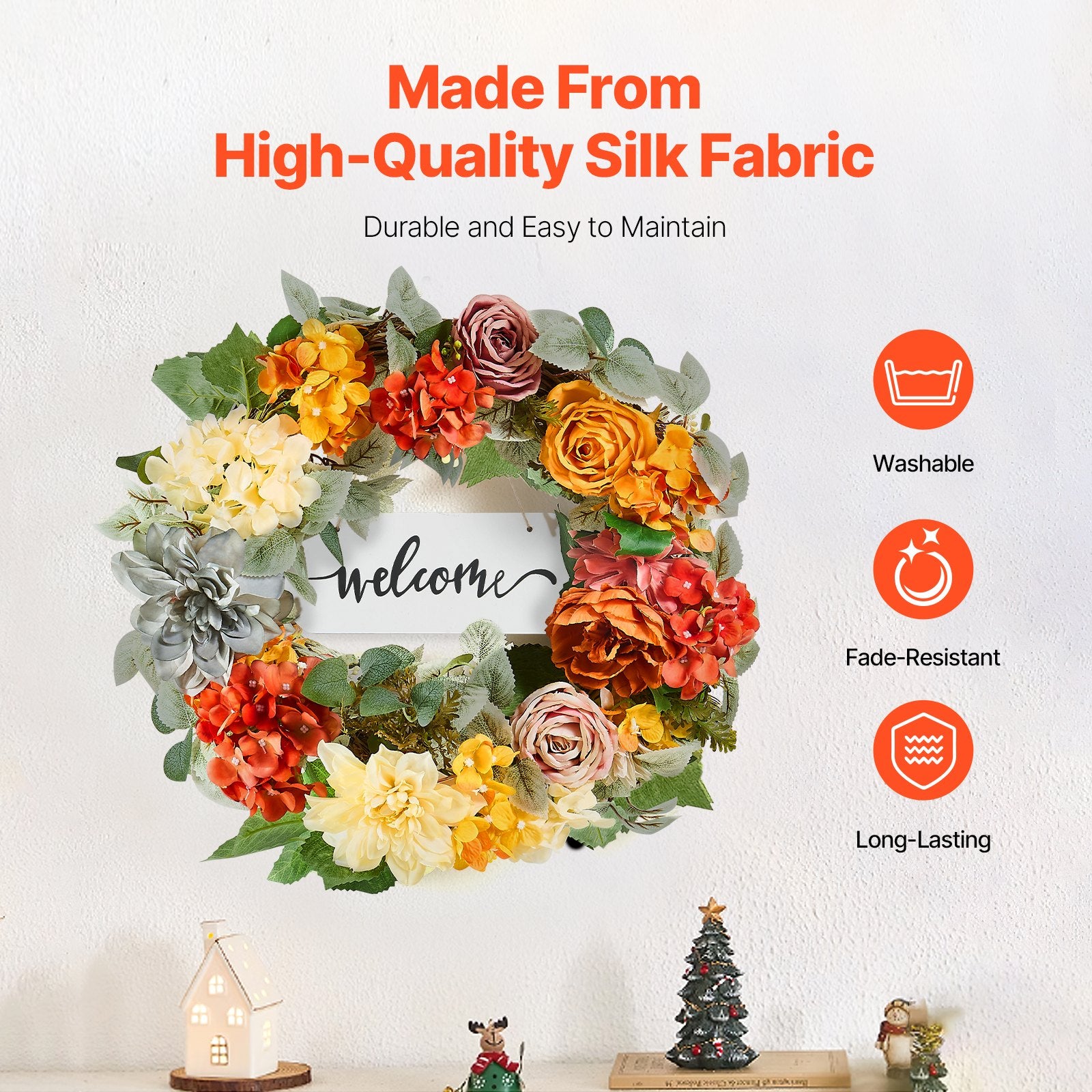 Artificial Decorative Wreath 60.96 cm Red Orange Yellow Hydrangeas Roses V952-ZSHHXQHMPHCH0I3Y1V0