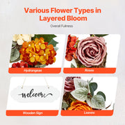 Artificial Decorative Wreath 60.96 cm Red Orange Yellow Hydrangeas Roses V952-ZSHHXQHMPHCH0I3Y1V0