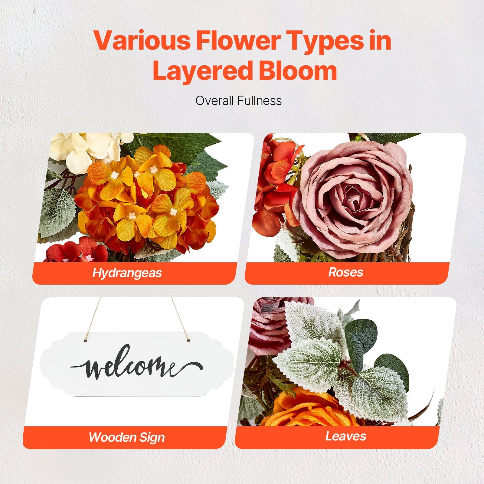 Artificial Decorative Wreath 60.96 cm Red Orange Yellow Hydrangeas Roses V952-ZSHHXQHMPHCH0I3Y1V0
