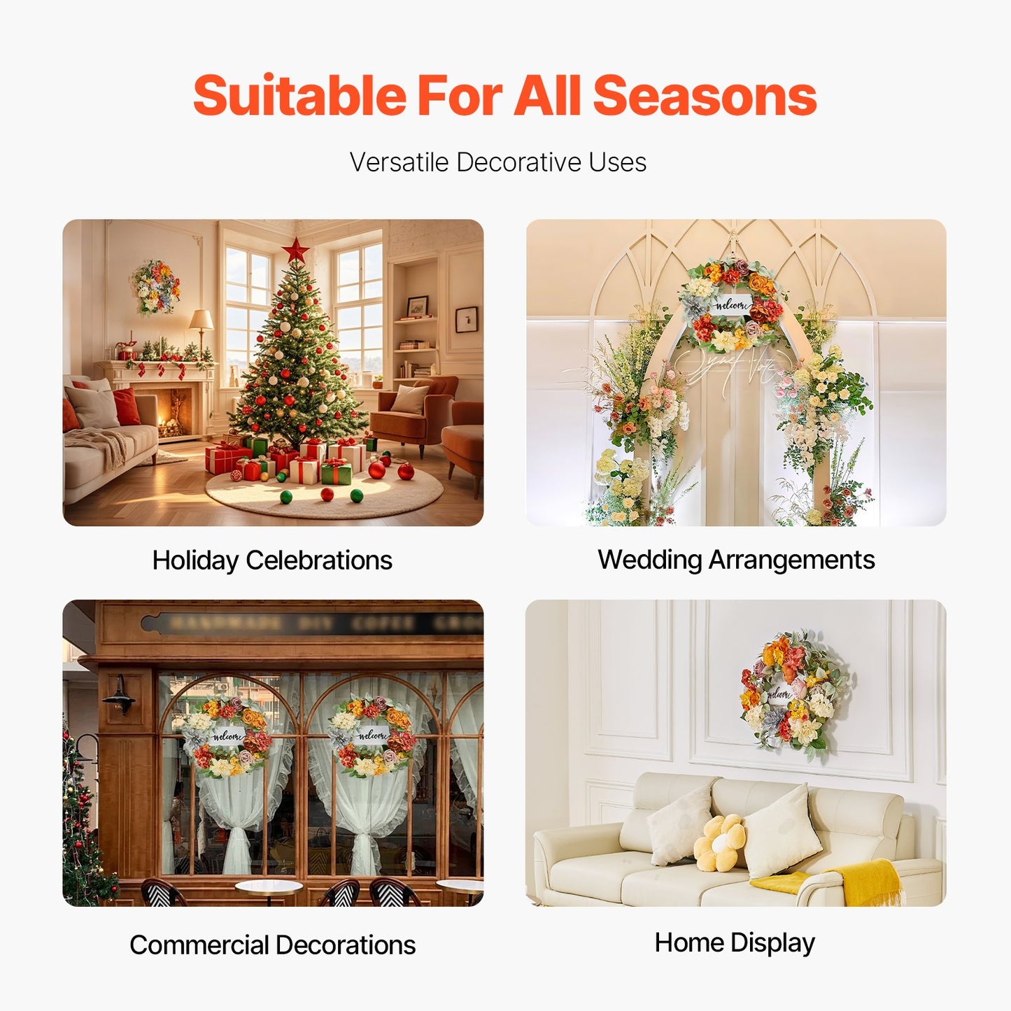 Artificial Decorative Wreath 60.96 cm Red Orange Yellow Hydrangeas Roses V952-ZSHHXQHMPHCH0I3Y1V0