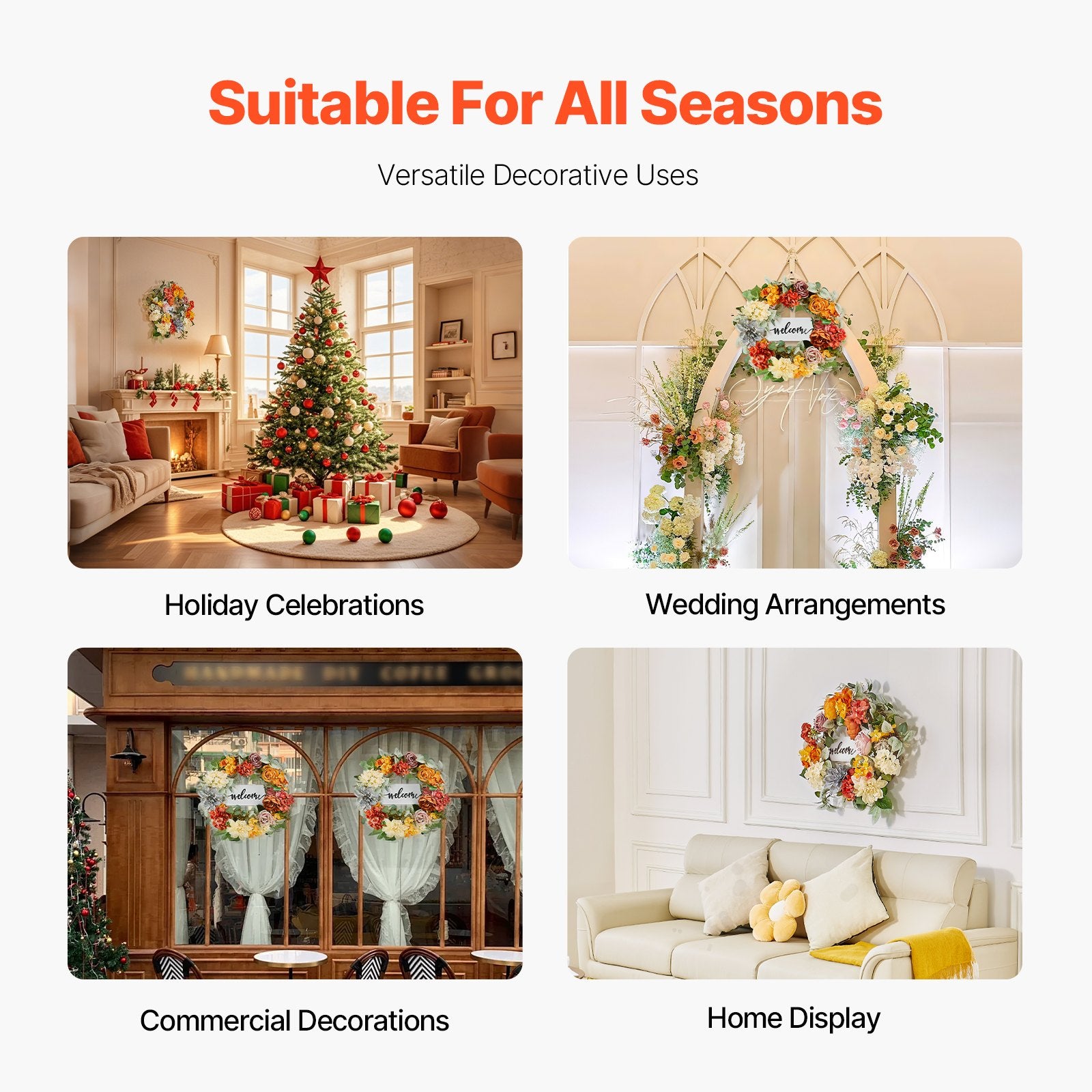 Artificial Decorative Wreath 60.96 cm Red Orange Yellow Hydrangeas Roses V952-ZSHHXQHMPHCH0I3Y1V0