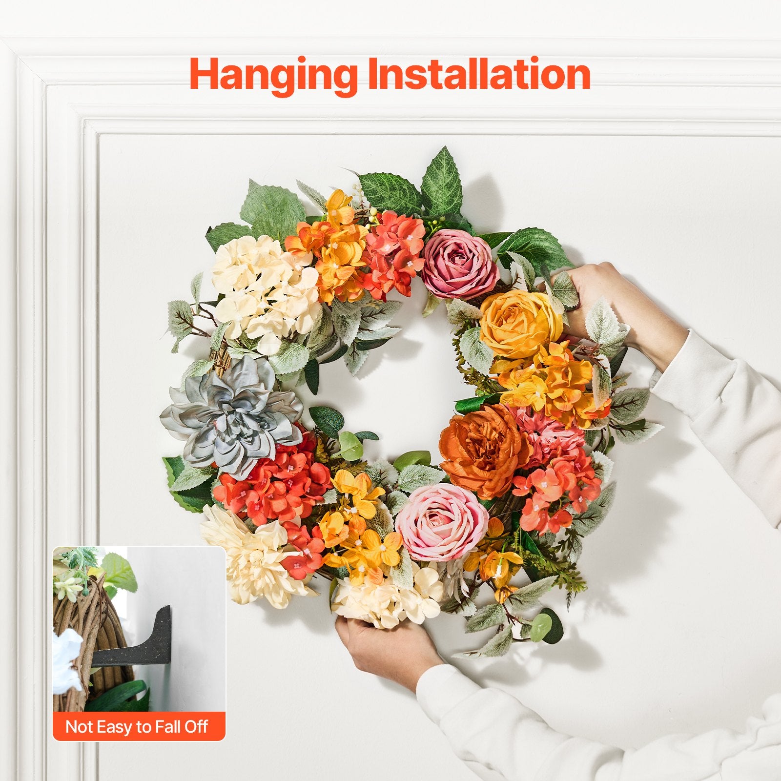 Artificial Decorative Wreath 60.96 cm Red Orange Yellow Hydrangeas Roses V952-ZSHHXQHMPHCH0I3Y1V0