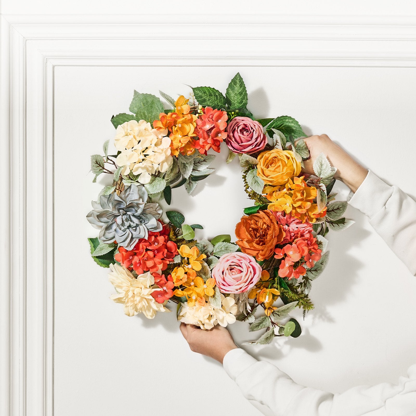 Artificial Decorative Wreath 60.96 cm Red Orange Yellow Hydrangeas Roses V952-ZSHHXQHMPHCH0I3Y1V0