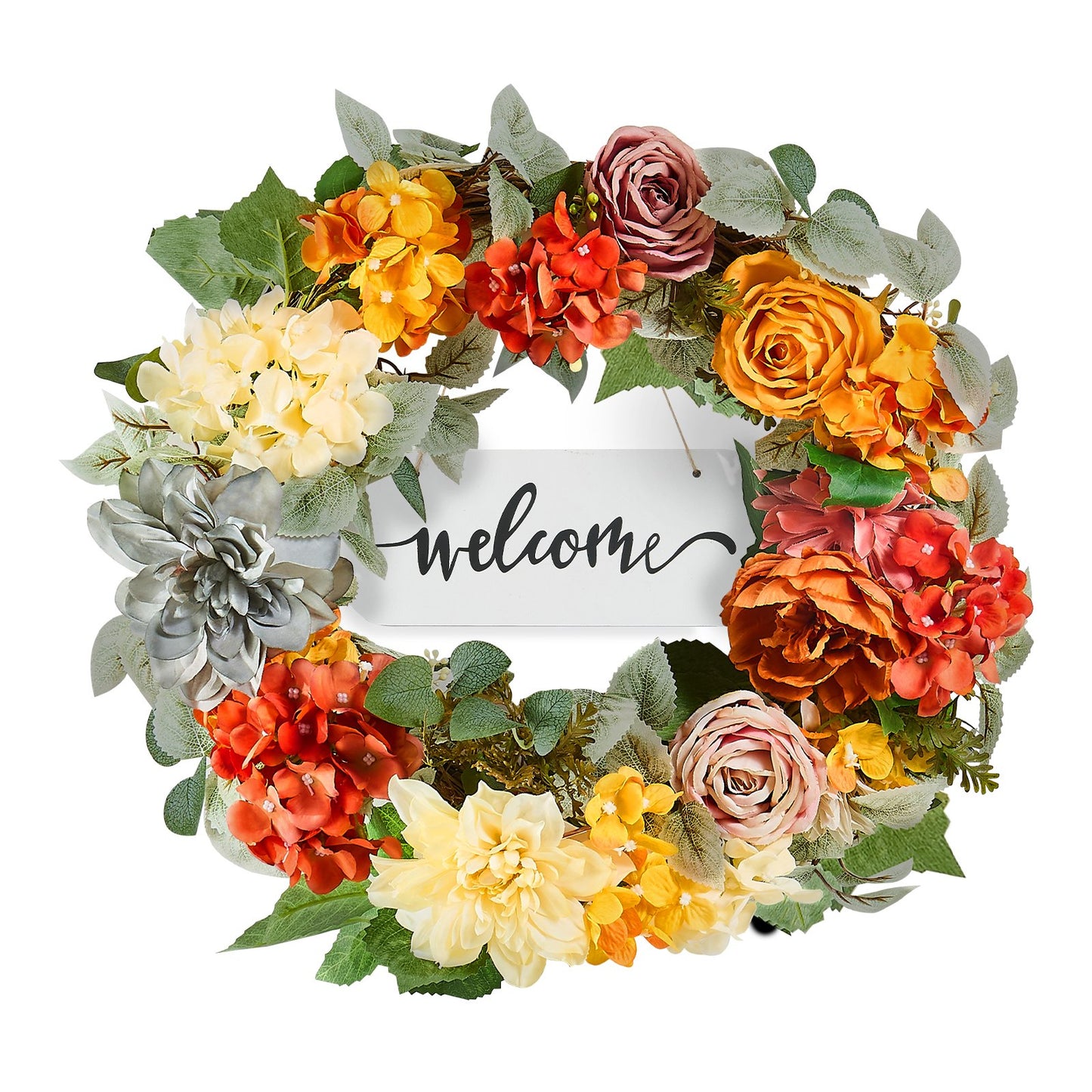 Artificial Decorative Wreath 60.96 cm Red Orange Yellow Hydrangeas Roses V952-ZSHHXQHMPHCH0I3Y1V0