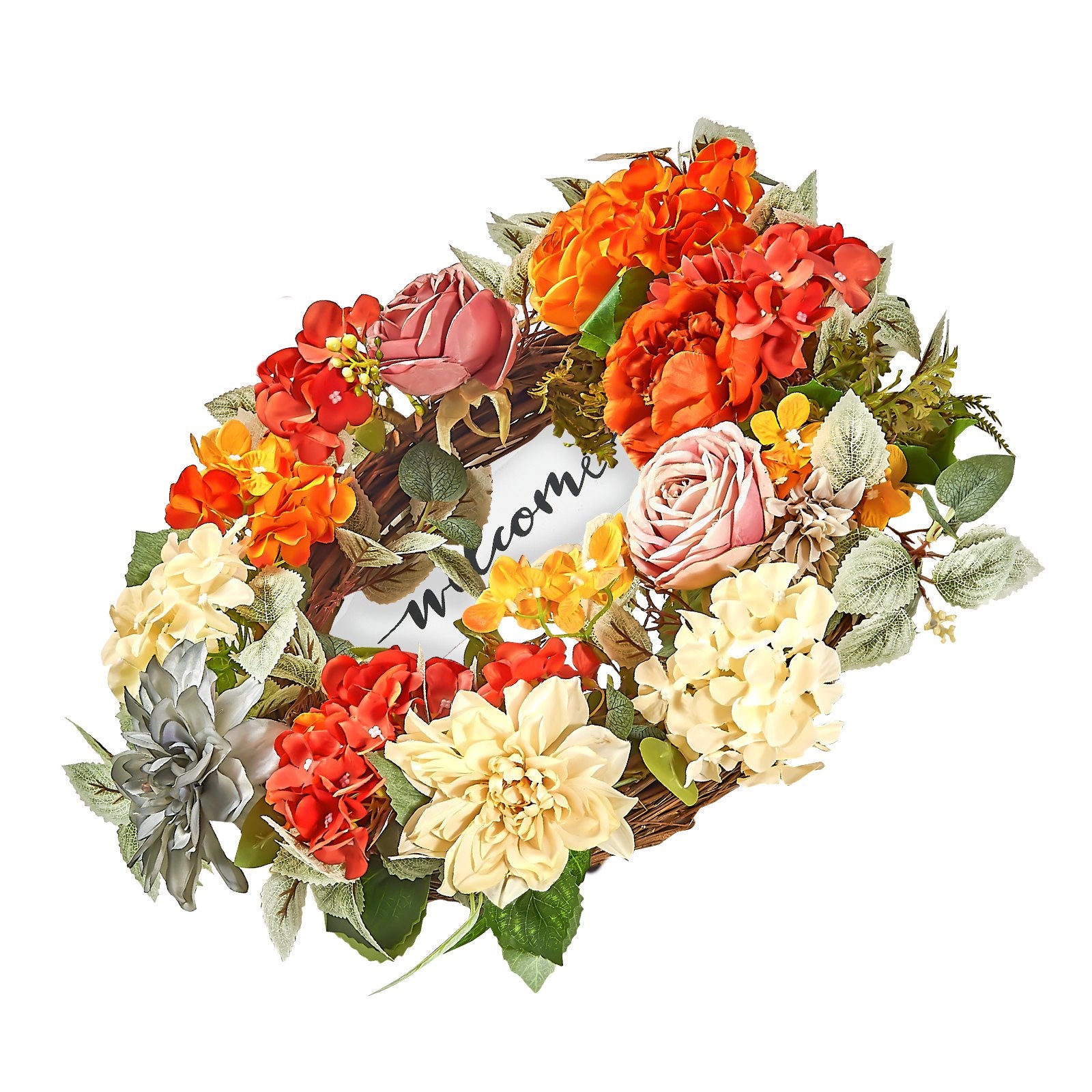 Artificial Decorative Wreath 60.96 cm Red Orange Yellow Hydrangeas Roses V952-ZSHHXQHMPHCH0I3Y1V0