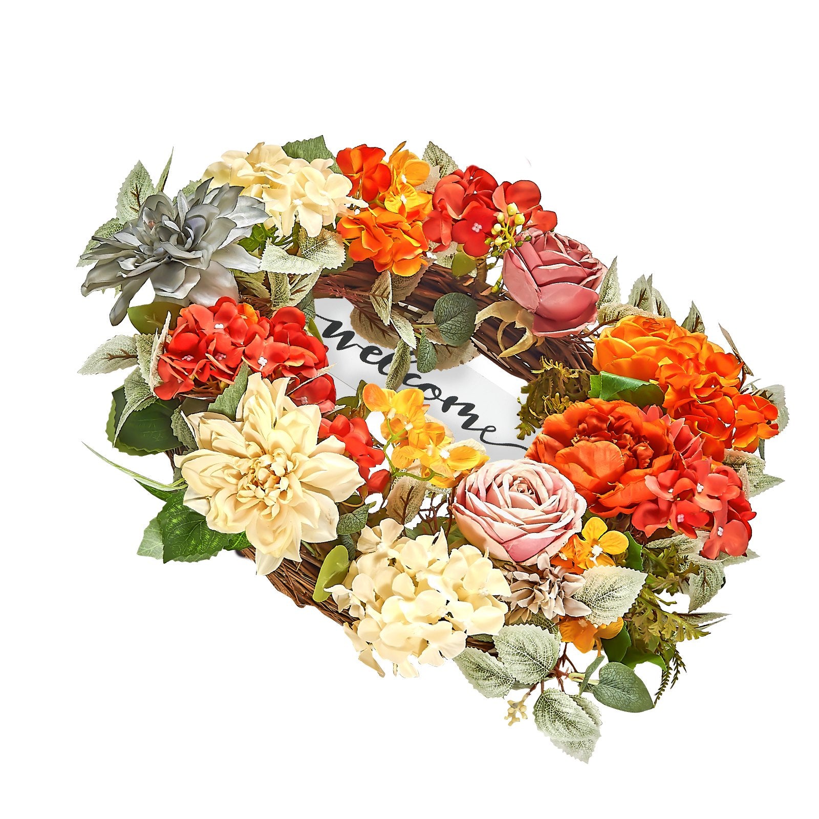Artificial Decorative Wreath 60.96 cm Red Orange Yellow Hydrangeas Roses V952-ZSHHXQHMPHCH0I3Y1V0