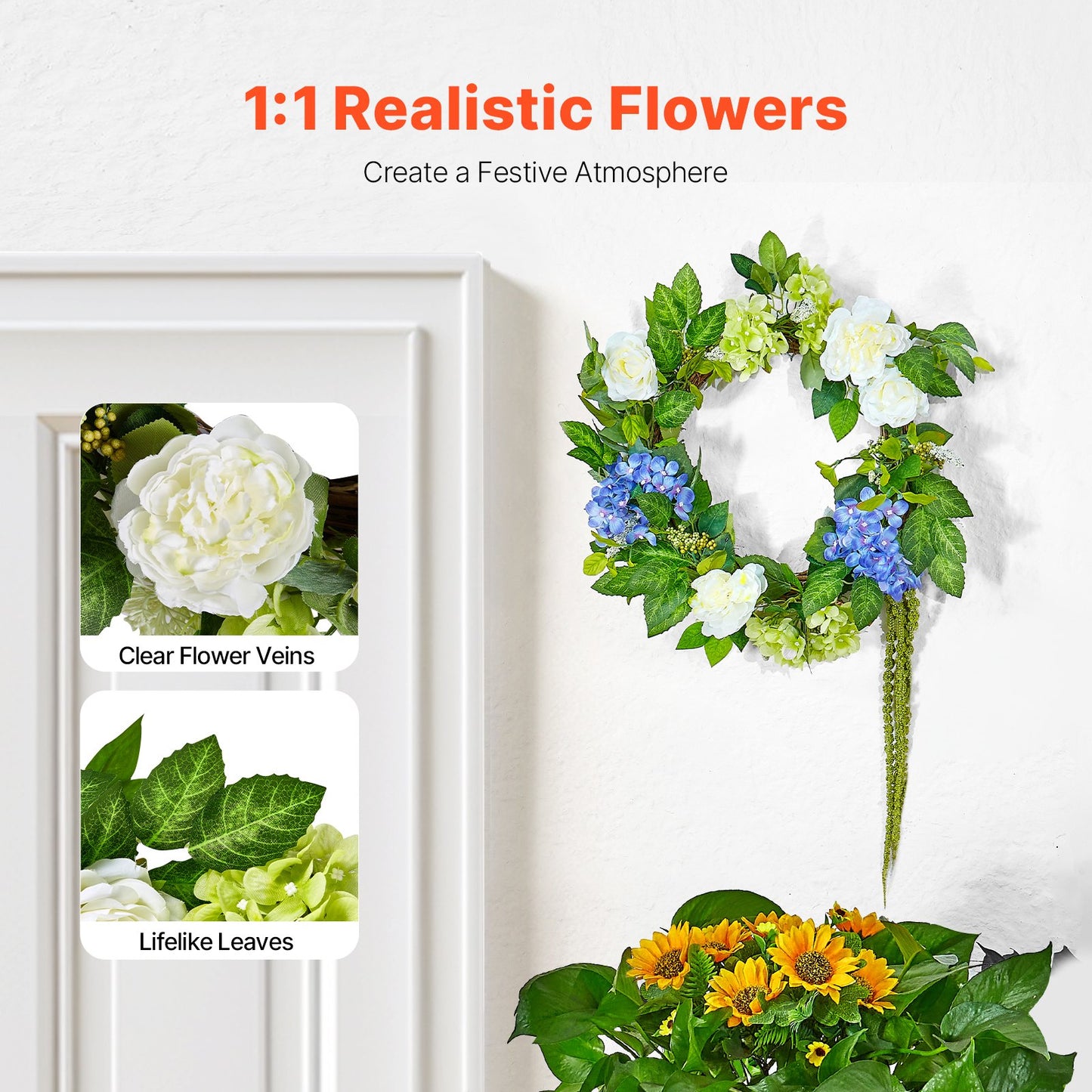 Artificial Decorative Wreath 58.42 cm Blue White Green Hydrangeas Roses V952-ZSHHXQHTMLBL4G2OKV0