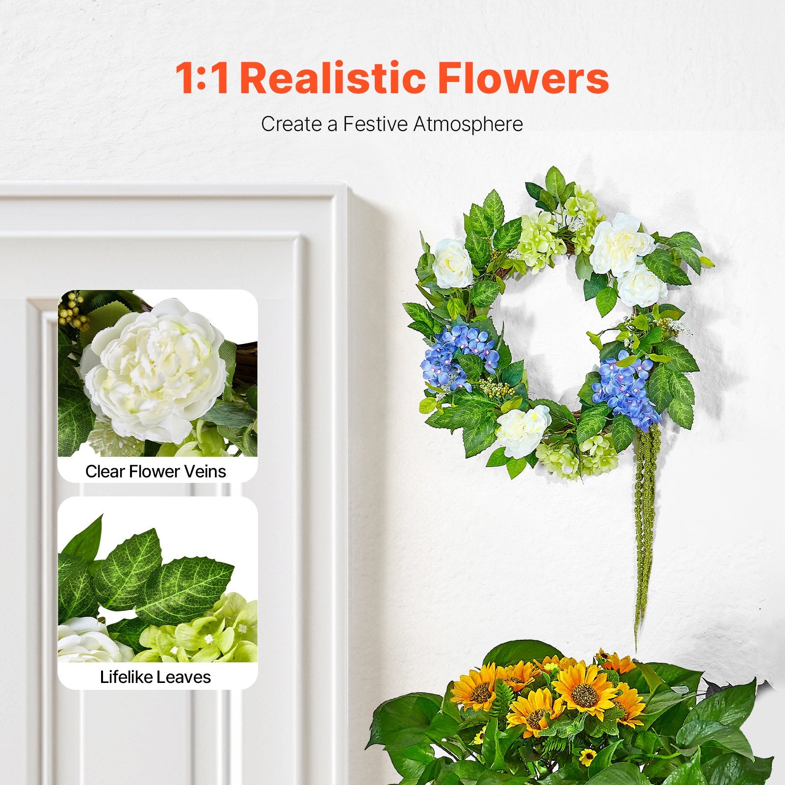 Artificial Decorative Wreath 58.42 cm Blue White Green Hydrangeas Roses V952-ZSHHXQHTMLBL4G2OKV0