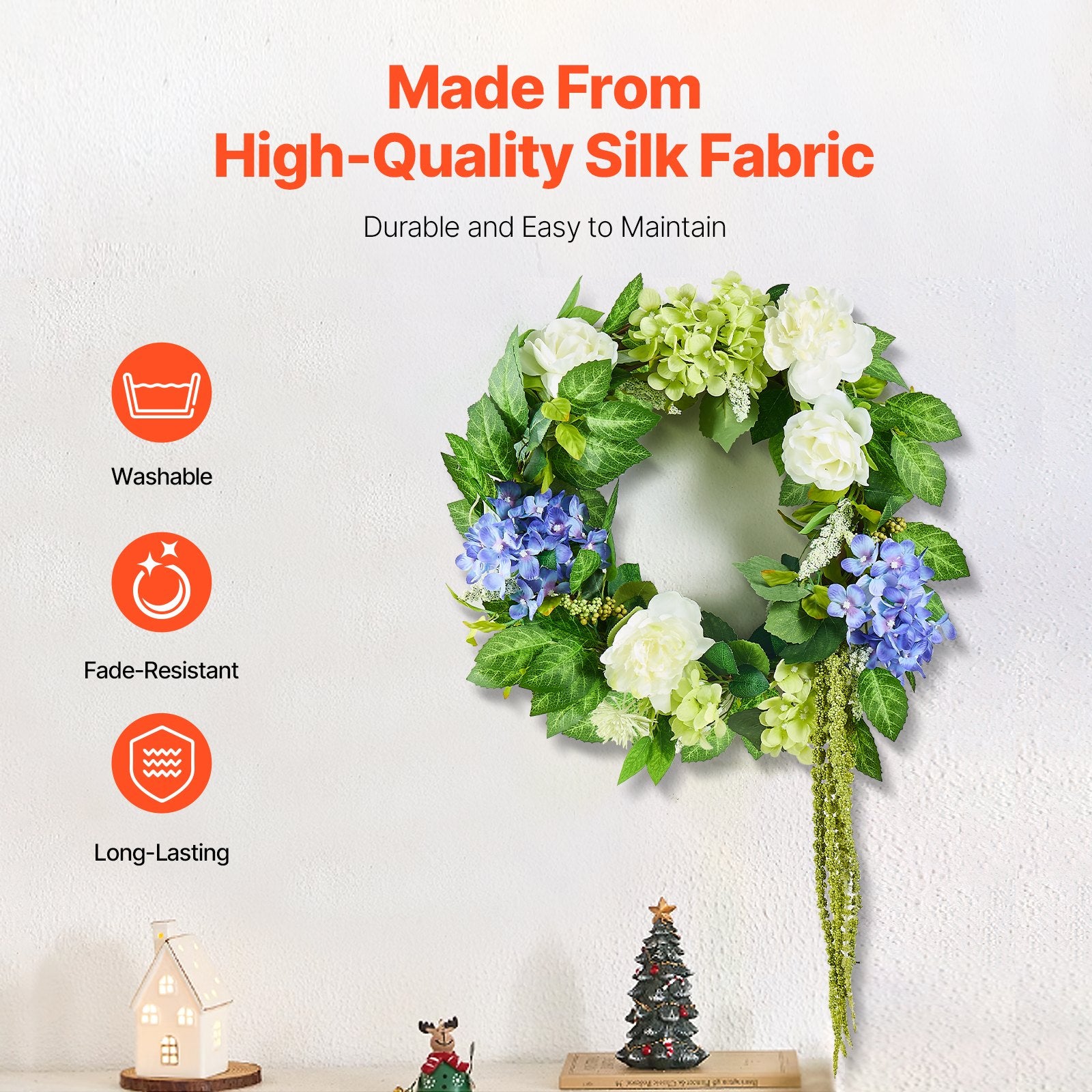 Artificial Decorative Wreath 58.42 cm Blue White Green Hydrangeas Roses V952-ZSHHXQHTMLBL4G2OKV0