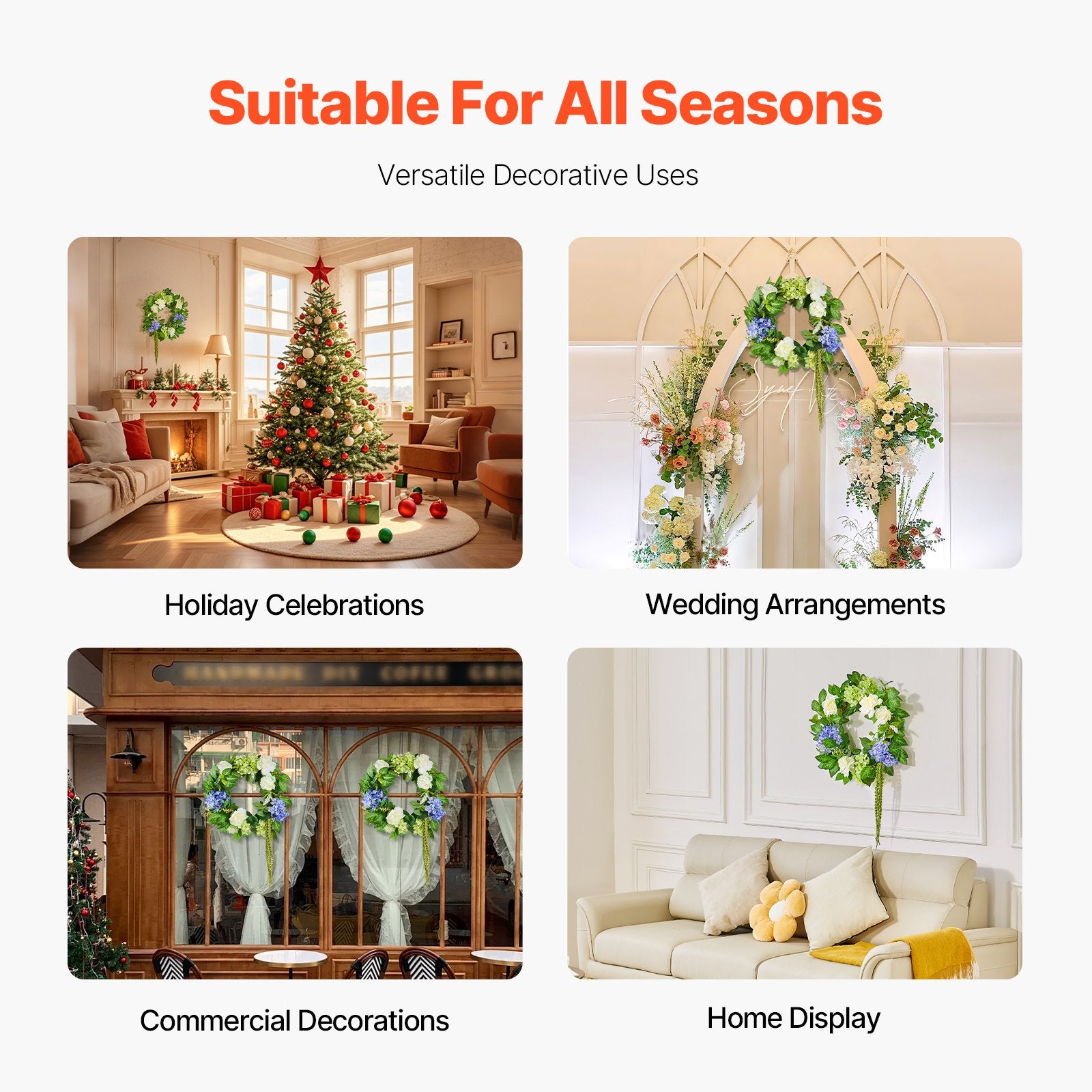 Artificial Decorative Wreath 58.42 cm Blue White Green Hydrangeas Roses V952-ZSHHXQHTMLBL4G2OKV0