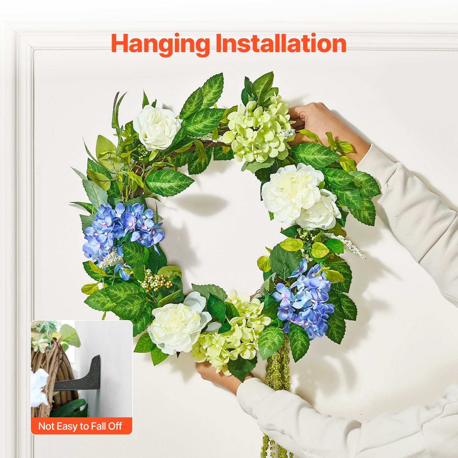 Artificial Decorative Wreath 58.42 cm Blue White Green Hydrangeas Roses V952-ZSHHXQHTMLBL4G2OKV0