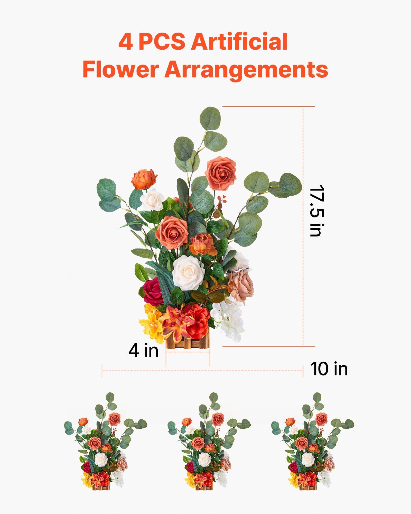 Standing Artificial Flowers Arrangements 4 PCS, 450 mm Tall Faux Flower Decorations for Wedding Aisle Runner V952-ZSHQDLSCS175RY2Y4001V0