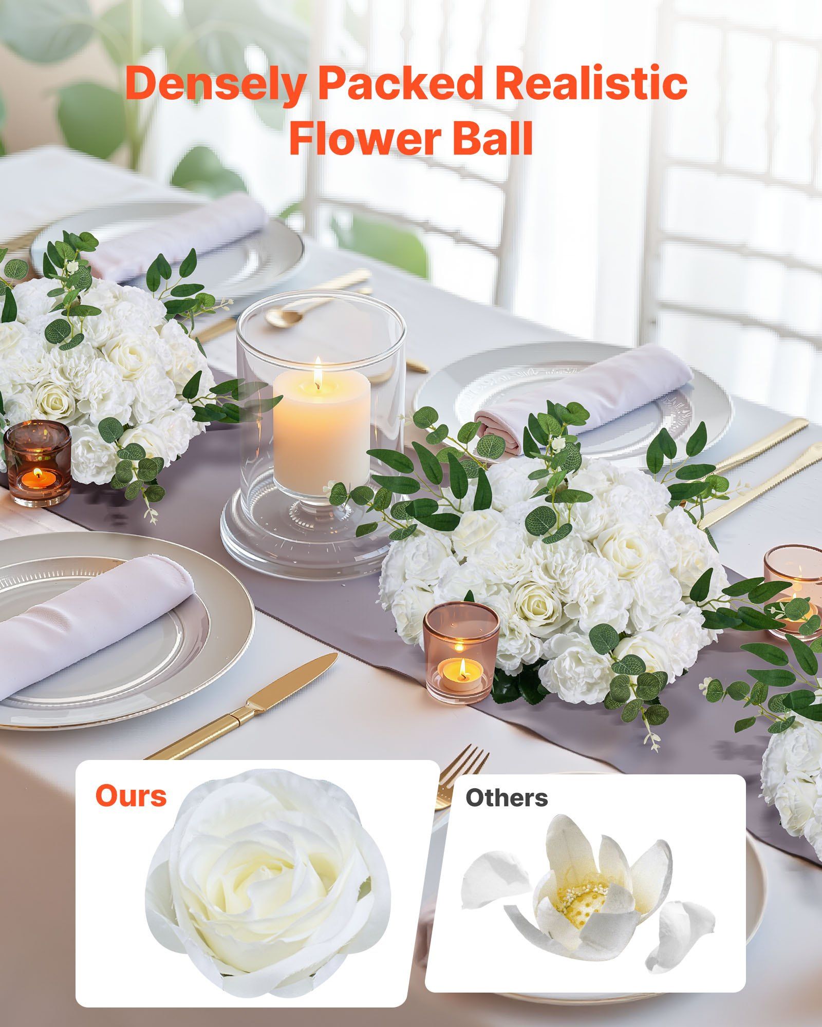 Flower Balls Arrangement Bouquet 10 PCS, 450 mm Diameter Artificial Flower Balls Wedding White Roses V952-ZSHQQXBS177IOA155001V0