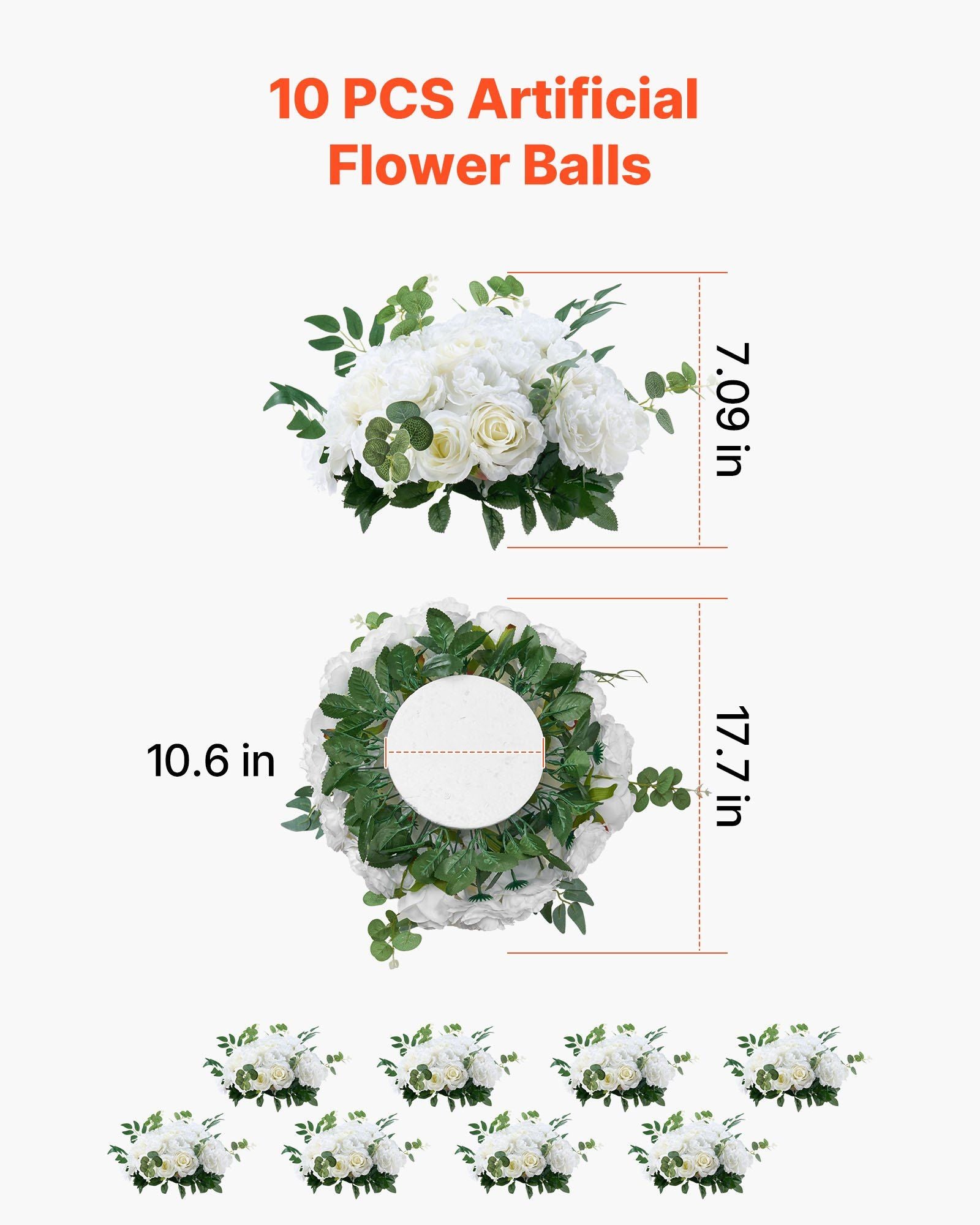 Flower Balls Arrangement Bouquet 10 PCS, 450 mm Diameter Artificial Flower Balls Wedding White Roses V952-ZSHQQXBS177IOA155001V0