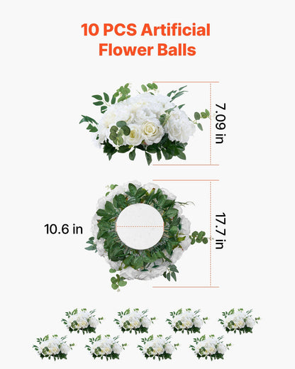 Flower Balls Arrangement Bouquet 10 PCS, 450 mm Diameter Artificial Flower Balls Wedding White Roses V952-ZSHQQXBS177IOA155001V0