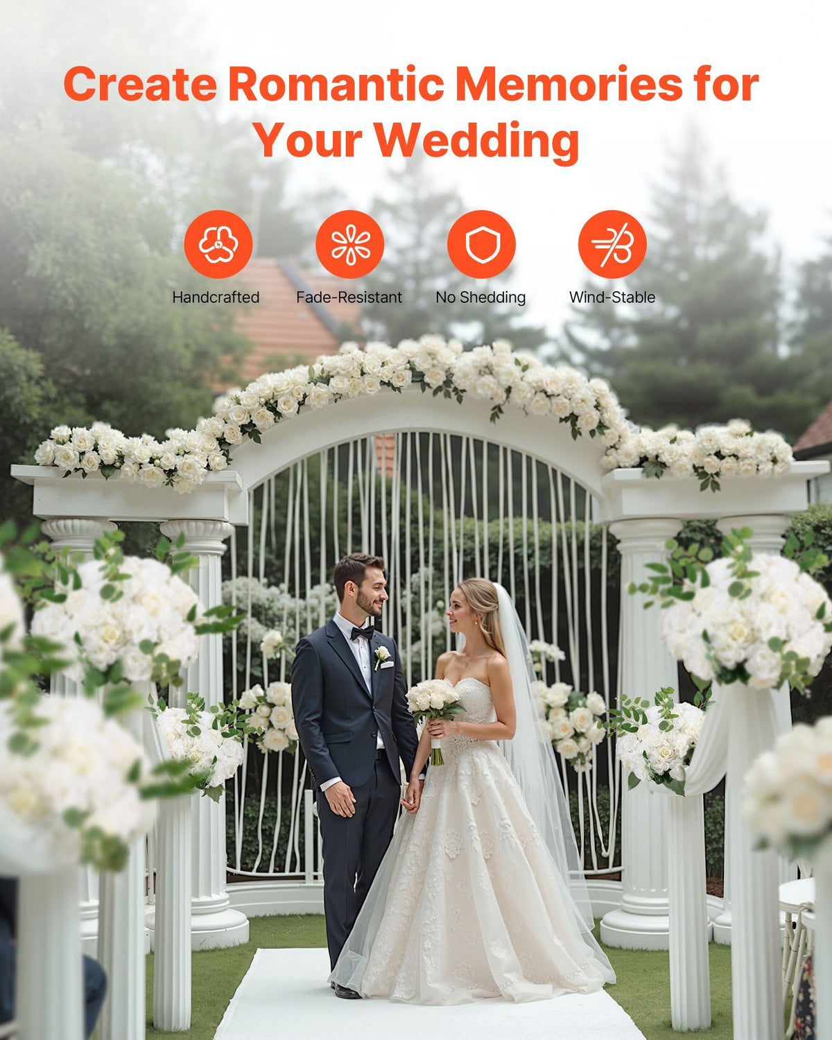 Flower Balls Arrangement Bouquet 10 PCS, 450 mm Diameter Artificial Flower Balls Wedding White Roses V952-ZSHQQXBS177IOA155001V0