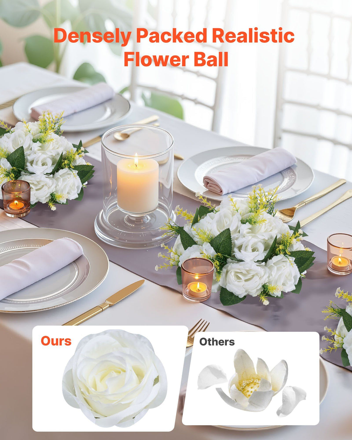 Flower Balls Arrangement Bouquet 10 PCS, 240 mm Diameter Artificial Flower Balls Wedding Rose Centerpieces, V952-ZSHQQXBS95IN2EZMO001V0